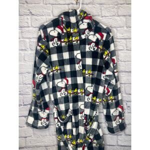 Peanuts Snoopy & Woodstock Buffalo Plaid Hooded Christmas Short Robe Size S/M
